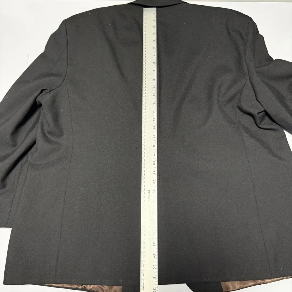 Stafford Mens‎ 52R Black Blazer Worsted Wool Blend Jacket Silver Two-Button